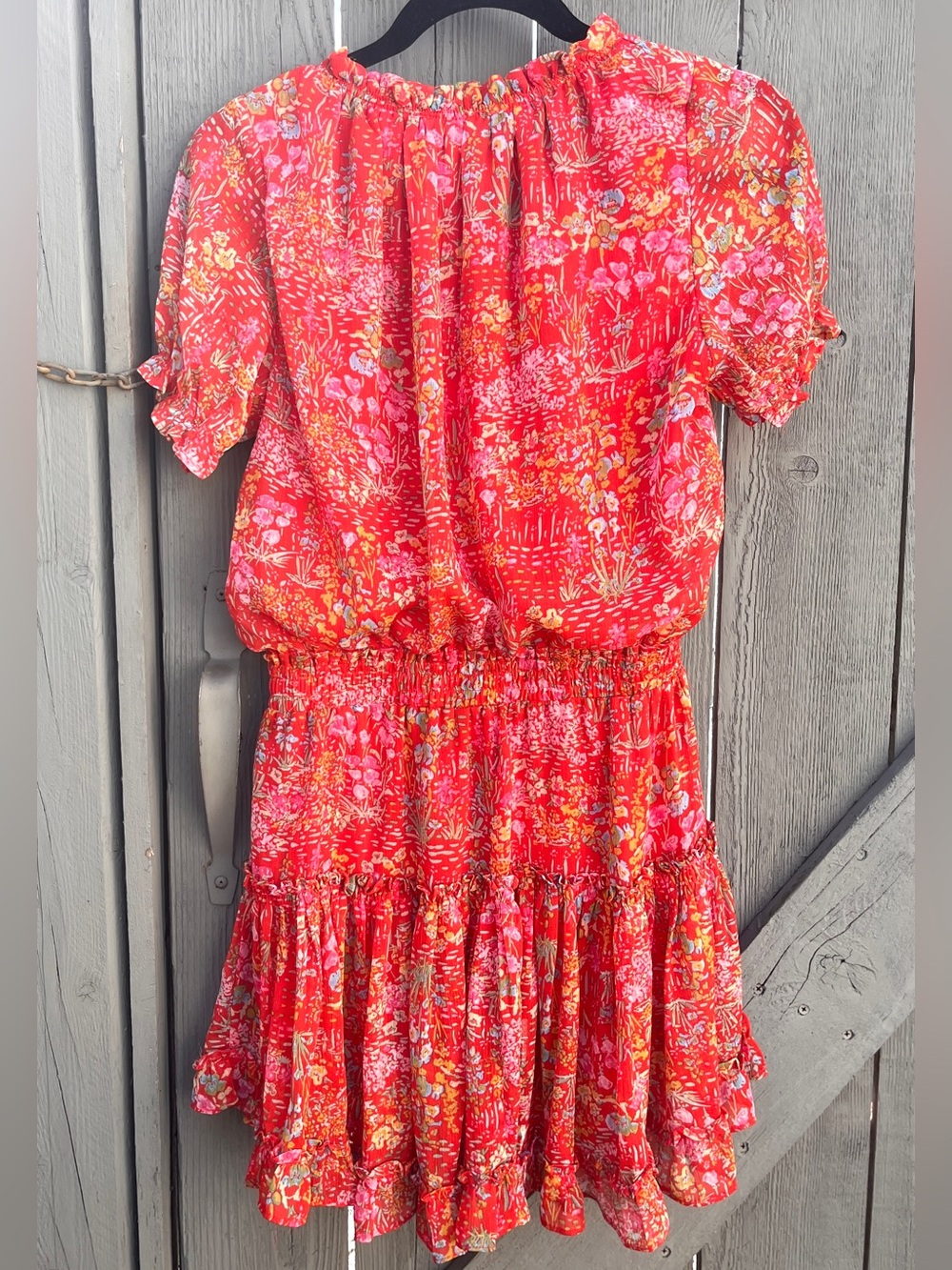 We’re All Pretty Girls Floral Mini Dress Tiered Skirt Orange Size Small - Picture 6 of 9